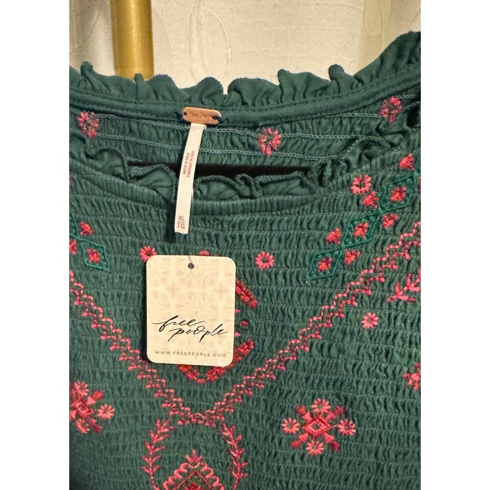Free People Holly Knit Embroidered Smocked Long SleeveTop, Size XL - Picture 4 of 6